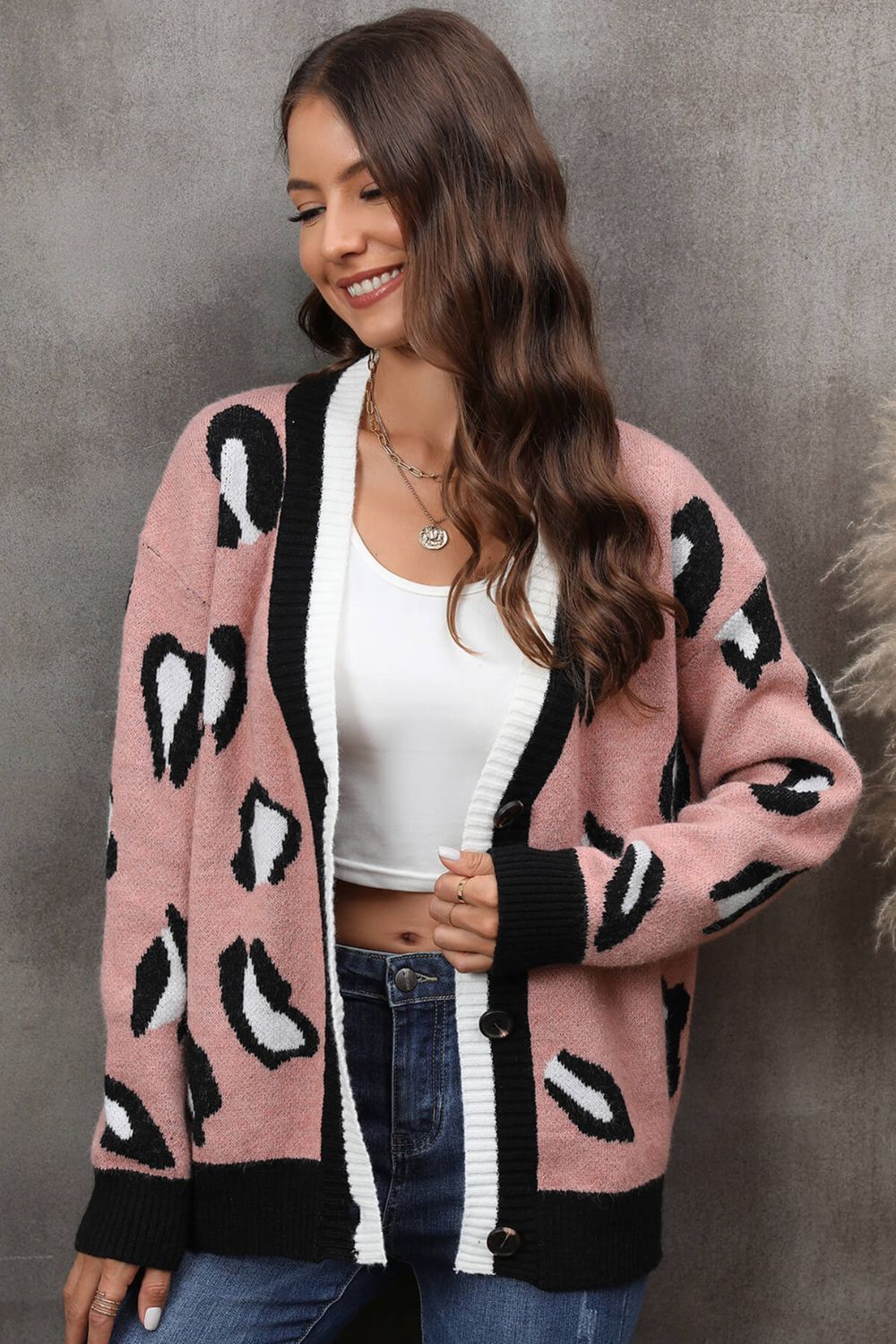 'Ella' Leopard Ribbed Trim Drop Shoulder Cardigan (2 Colors) sold by Goodnight Macaroon product image thumbnail 3