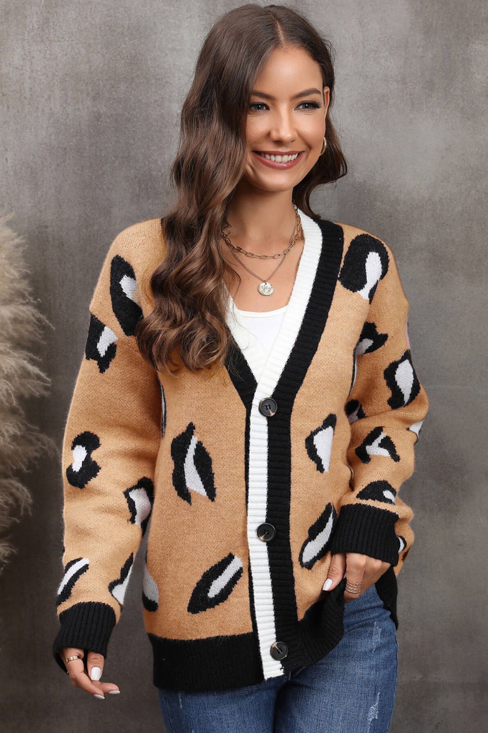 'Ella' Leopard Ribbed Trim Drop Shoulder Cardigan (2 Colors) sold by Goodnight Macaroon product image thumbnail 7