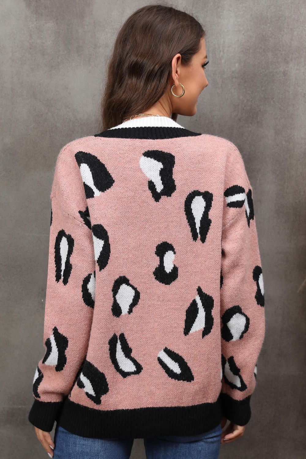 'Ella' Leopard Ribbed Trim Drop Shoulder Cardigan (2 Colors) sold by Goodnight Macaroon product image thumbnail 4