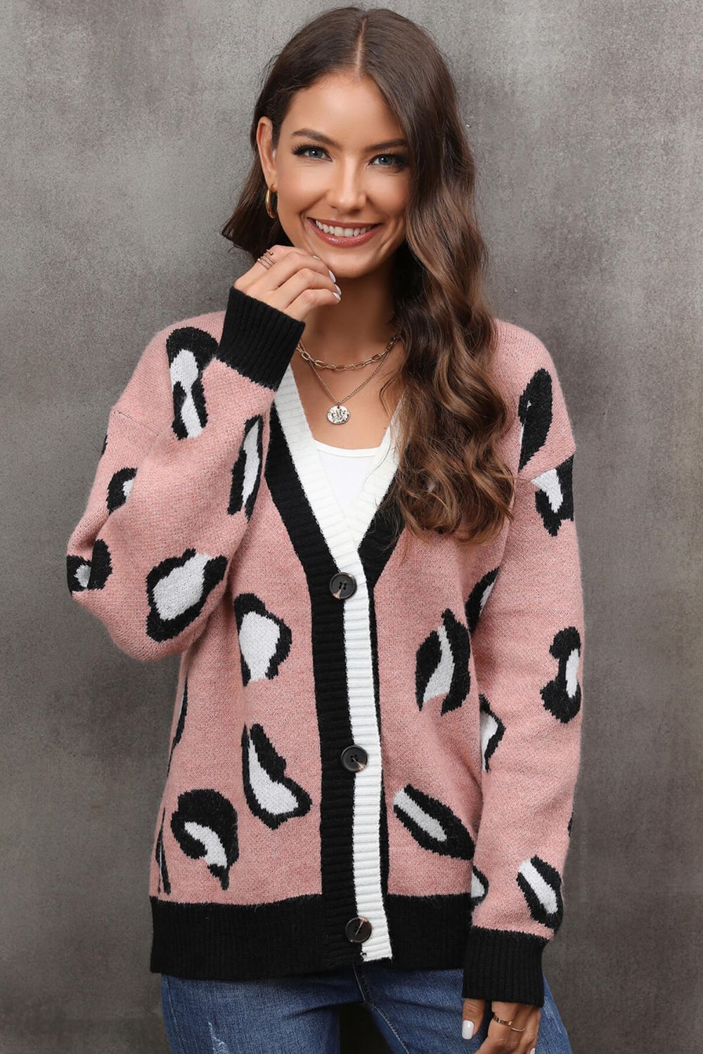'Ella' Leopard Ribbed Trim Drop Shoulder Cardigan (2 Colors) sold by Goodnight Macaroon product image thumbnail 5