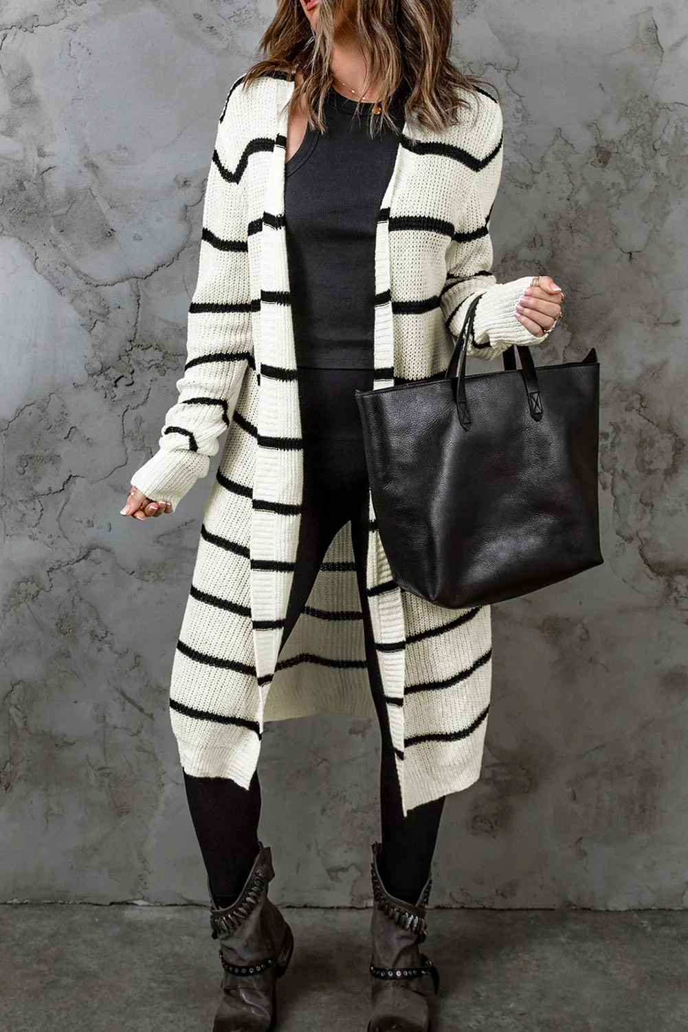 'Anastasia' Striped Open Front Rib-Knit Duster Cardigan sold by Goodnight Macaroon product image thumbnail 3