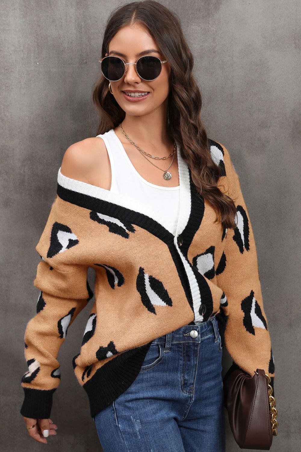 'Ella' Leopard Ribbed Trim Drop Shoulder Cardigan (2 Colors) sold by Goodnight Macaroon product image thumbnail 10