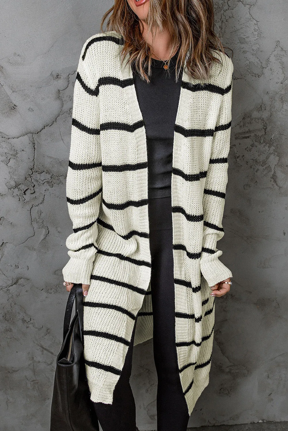 'Anastasia' Striped Open Front Rib-Knit Duster Cardigan sold by Goodnight Macaroon