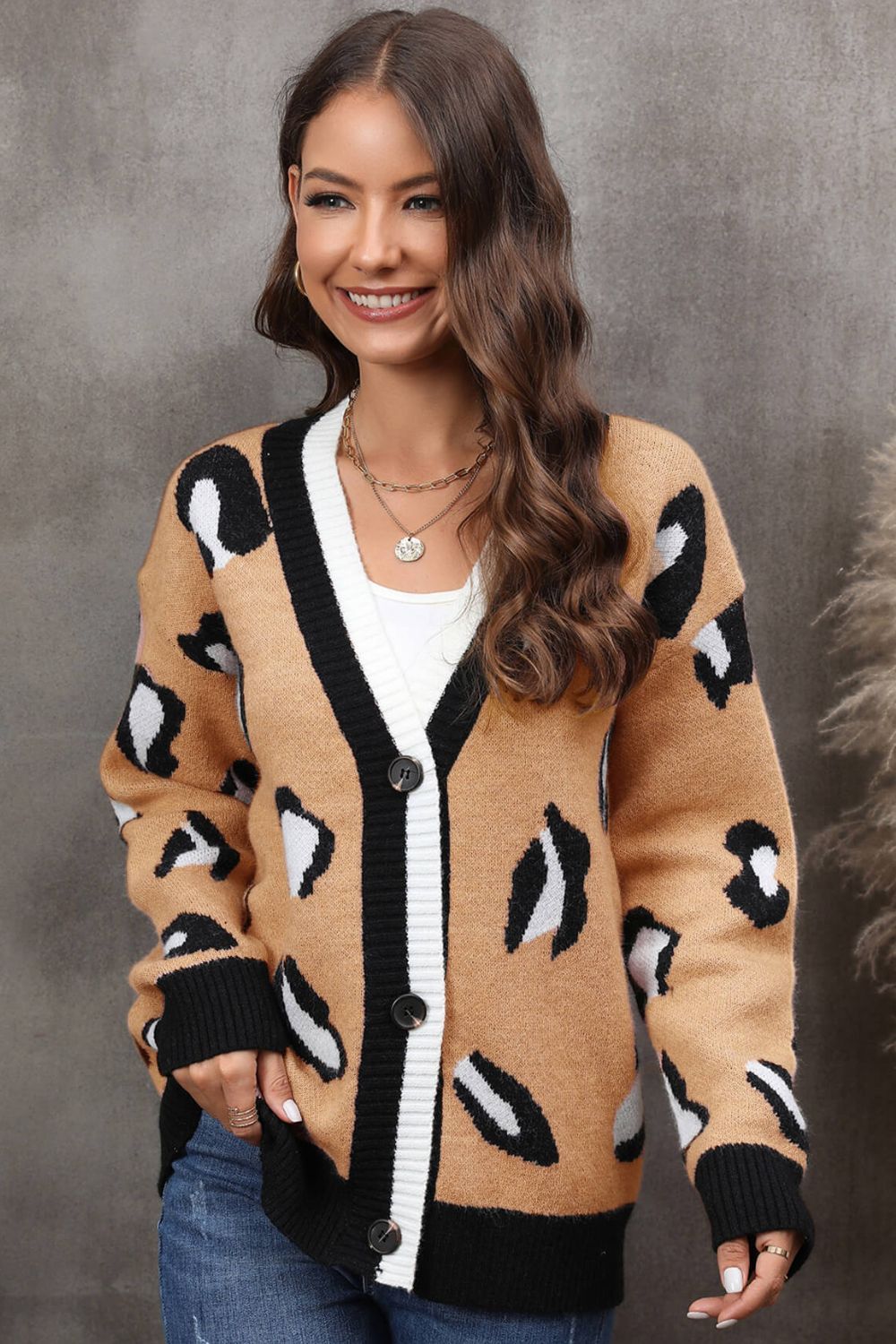 'Ella' Leopard Ribbed Trim Drop Shoulder Cardigan (2 Colors) sold by Goodnight Macaroon product image thumbnail 8