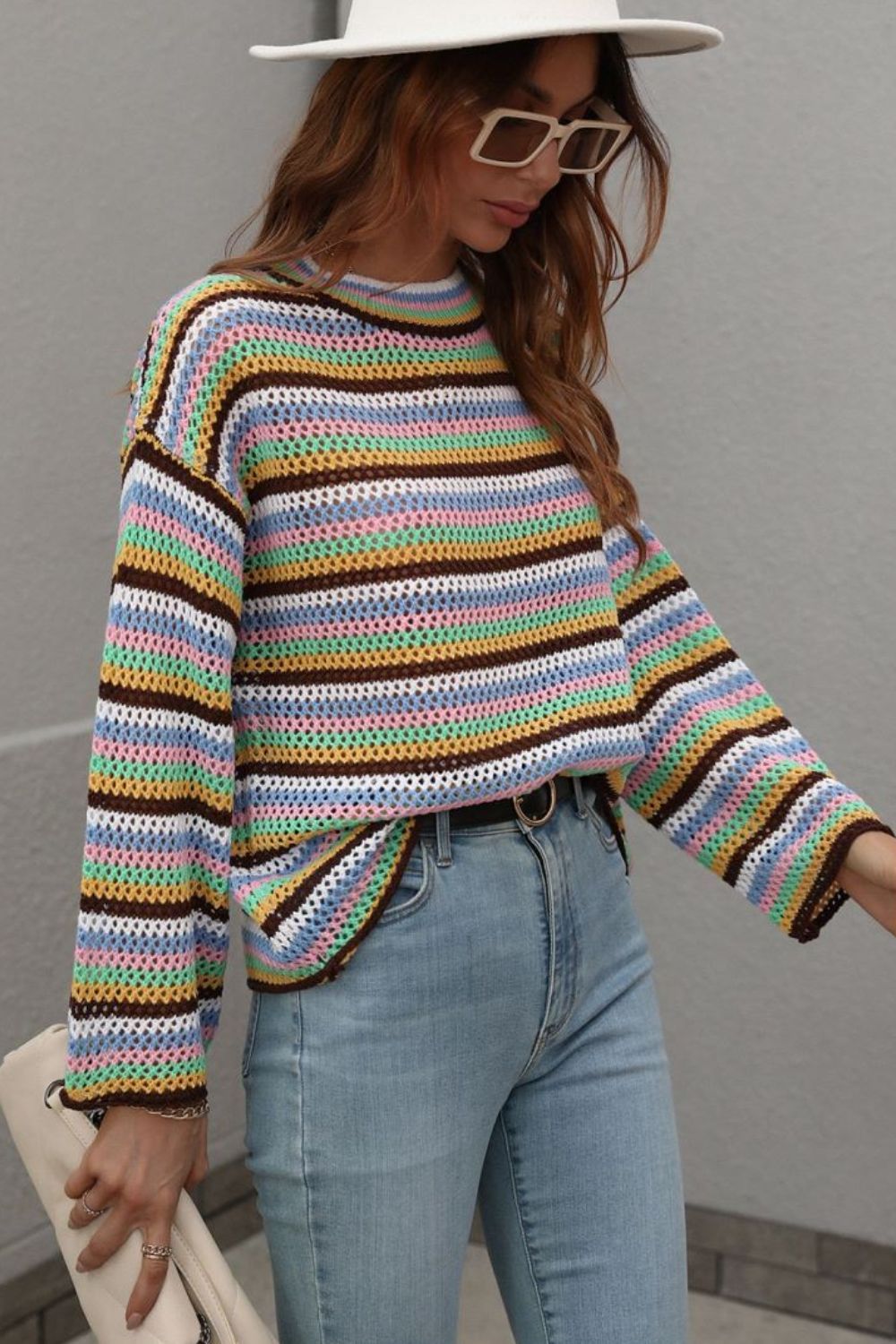 'Nicole' Multicolored Stripe Drop Shoulder Round Neck Sweater (4 Colors) sold by Goodnight Macaroon product image thumbnail 4