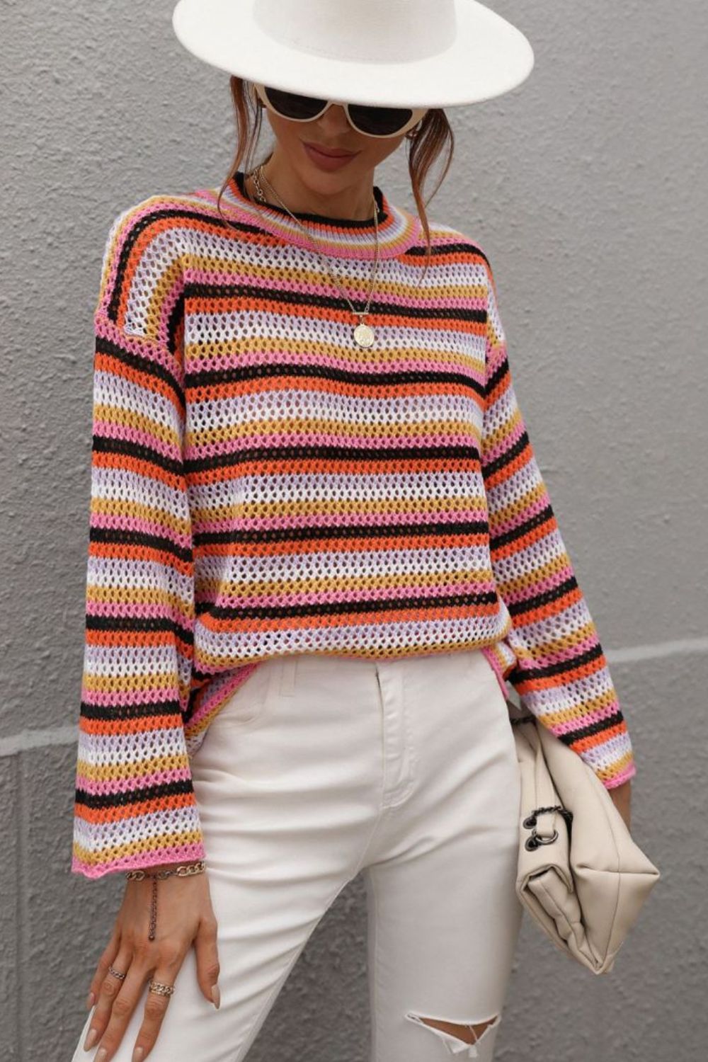 'Nicole' Multicolored Stripe Drop Shoulder Round Neck Sweater (4 Colors) sold by Goodnight Macaroon product image thumbnail 10