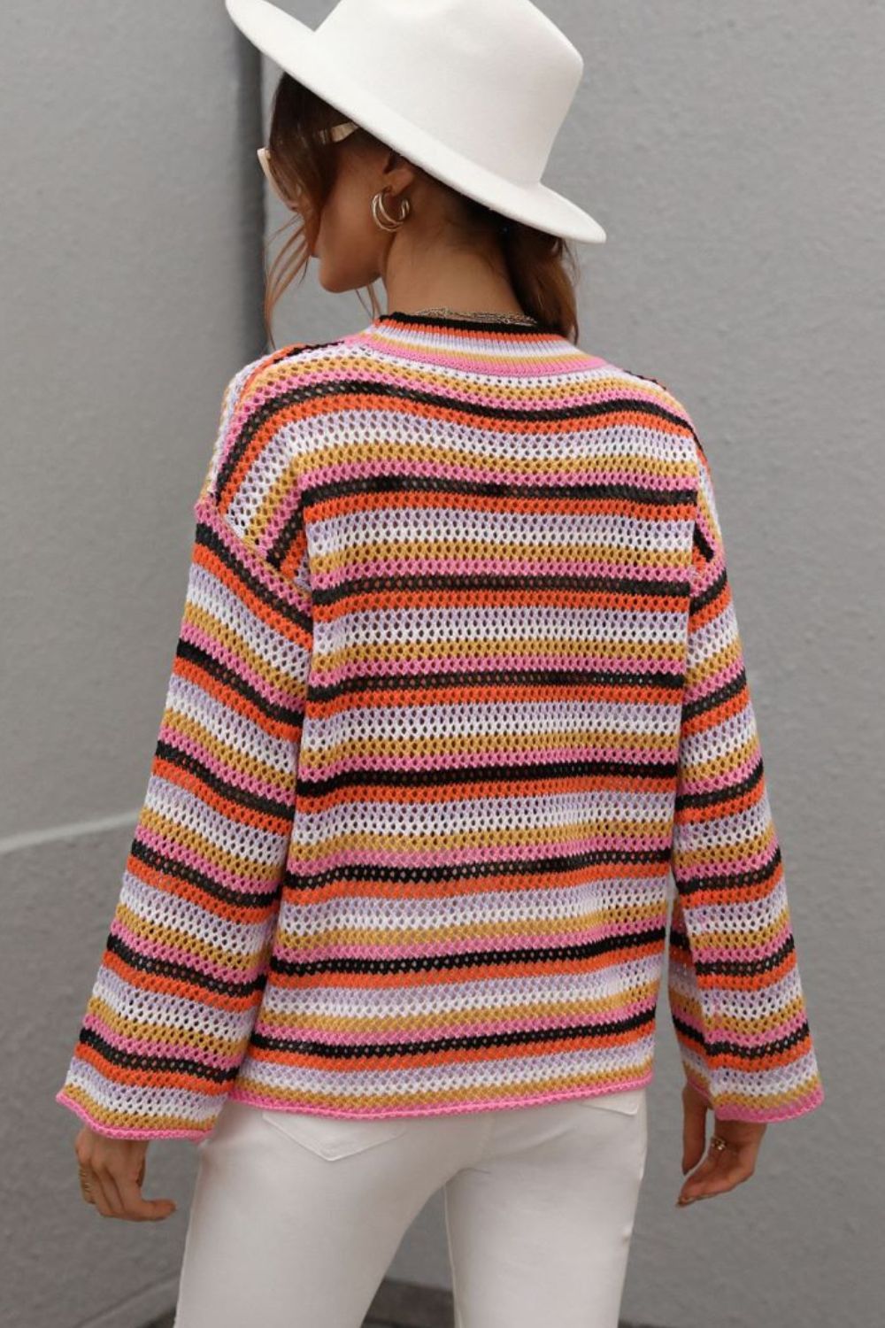 'Nicole' Multicolored Stripe Drop Shoulder Round Neck Sweater (4 Colors) sold by Goodnight Macaroon product image thumbnail 3