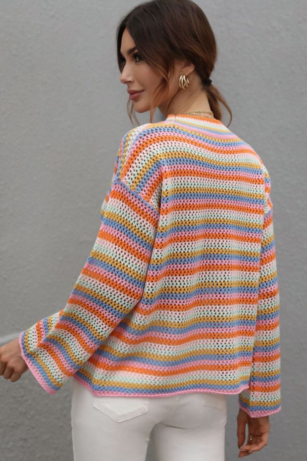 'Nicole' Multicolored Stripe Drop Shoulder Round Neck Sweater (4 Colors) sold by Goodnight Macaroon product image thumbnail 8