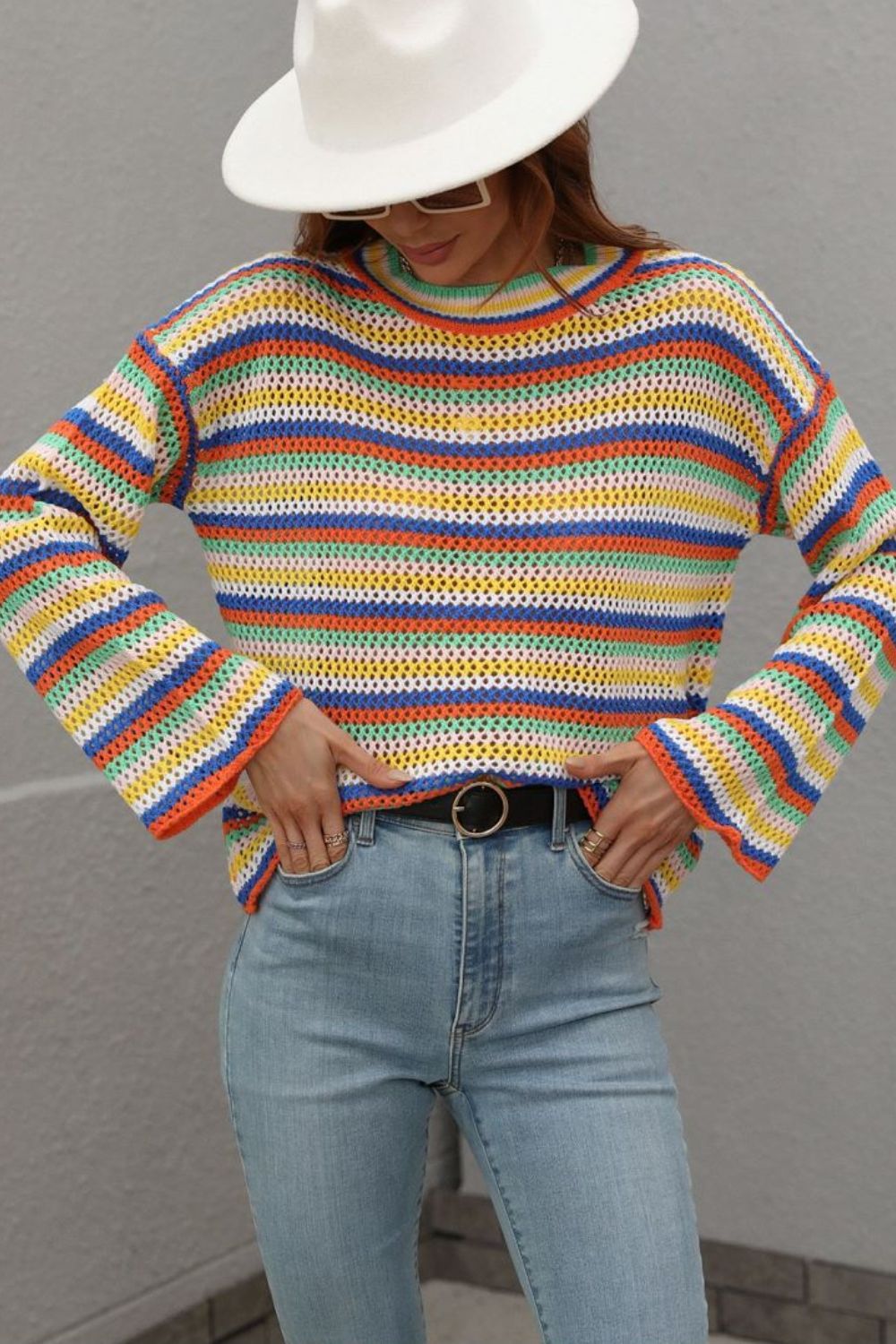 'Nicole' Multicolored Stripe Drop Shoulder Round Neck Sweater (4 Colors) sold by Goodnight Macaroon product image thumbnail 6