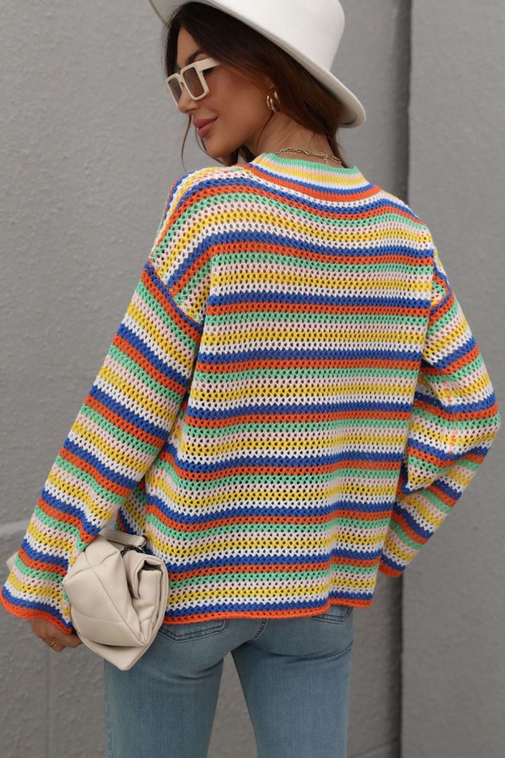 'Nicole' Multicolored Stripe Drop Shoulder Round Neck Sweater (4 Colors) sold by Goodnight Macaroon product image thumbnail 5