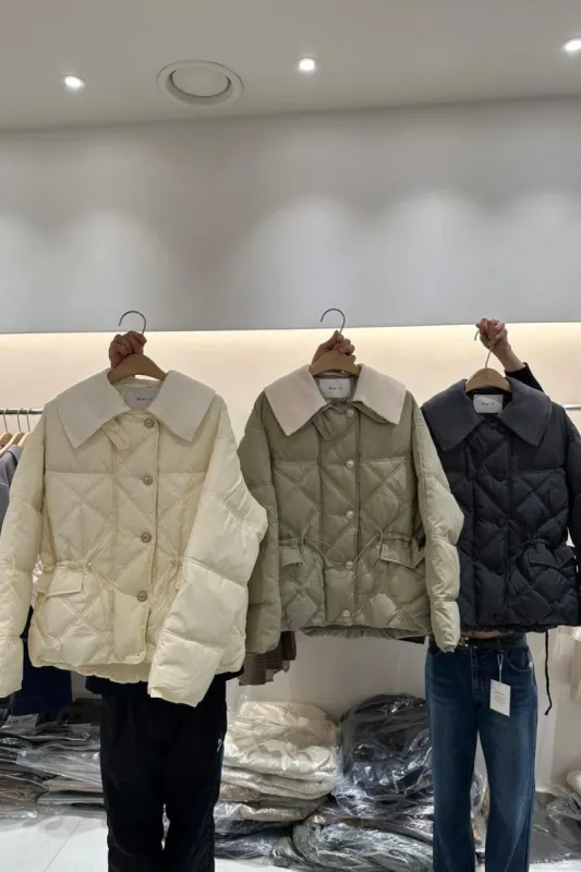 Collared Quilted Coat Jacket by Blue i-d (3 Colors) sold by Goodnight Macaroon