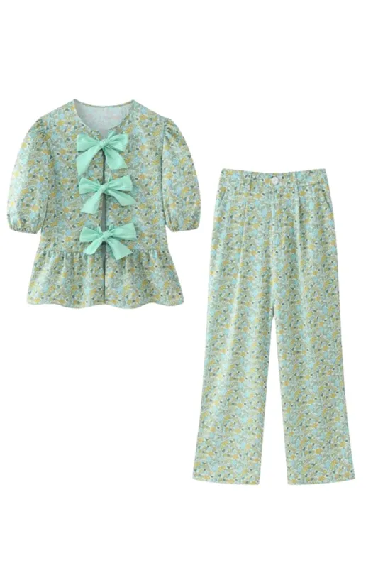 'Charlotte' Bow Tie Print Crop Top & Casual Long Pants (Sold Separately) sold by Goodnight Macaroon