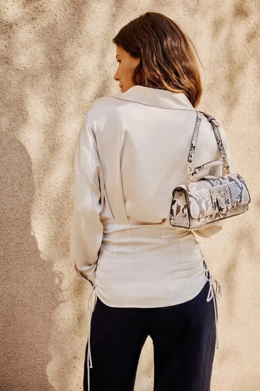 Satin Lace up Shirt #143201 sold by Goodnight Macaroon product image thumbnail 4