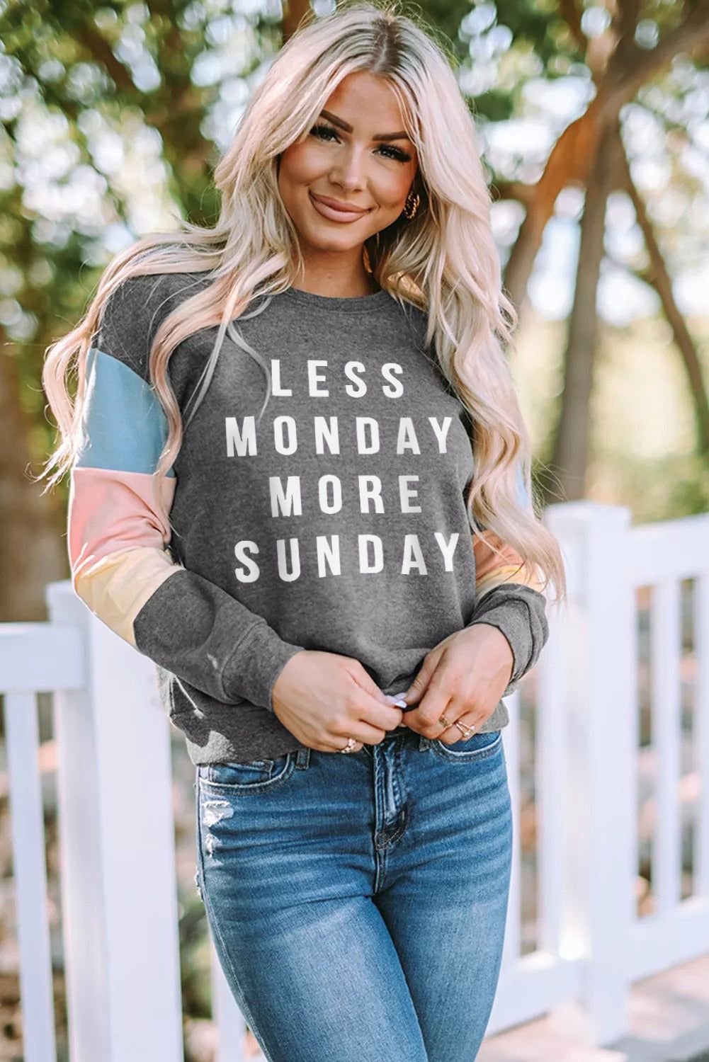 'Polly' Color Block Letter Graphic Round Neck Sweatshirt sold by Goodnight Macaroon product image thumbnail 3