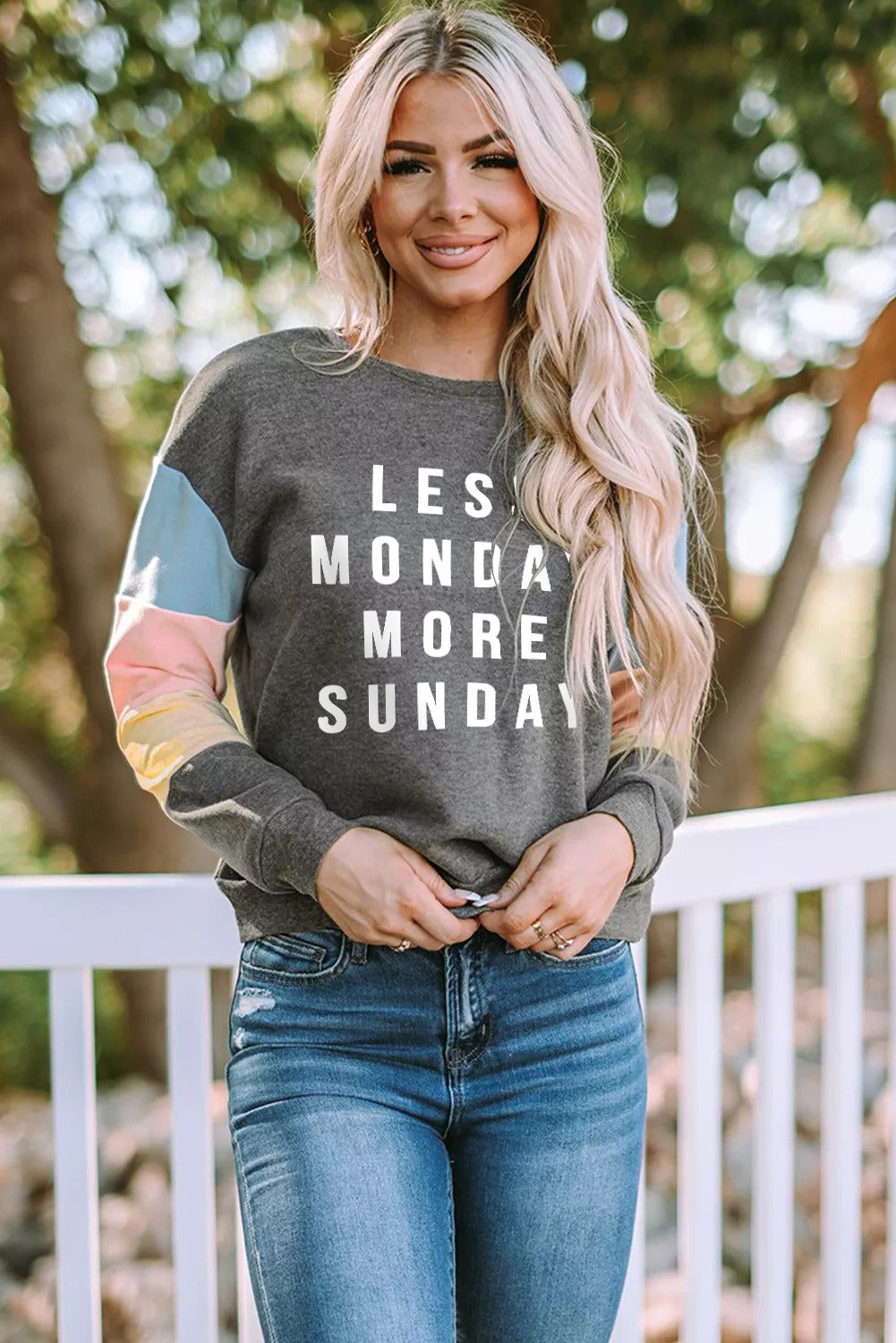 'Polly' Color Block Letter Graphic Round Neck Sweatshirt sold by Goodnight Macaroon product image thumbnail 4
