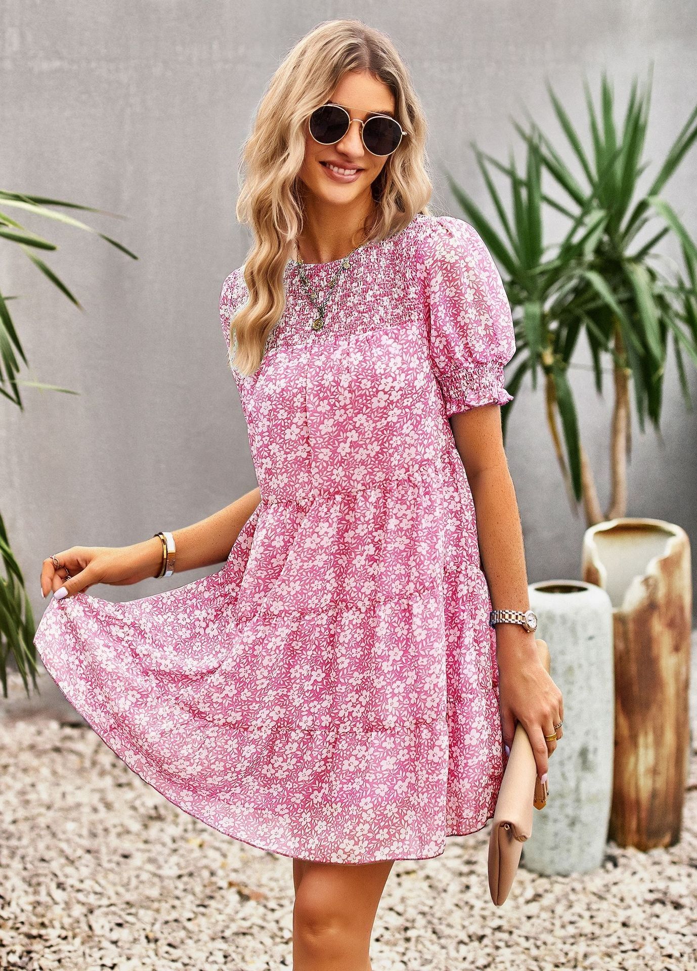 Floral Crew Neck Smocked Dress #166314 sold by Goodnight Macaroon product image thumbnail 7