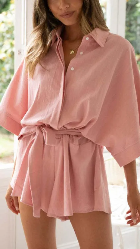 Collared Lace-Up Romper #166813 sold by Goodnight Macaroon product image thumbnail 5