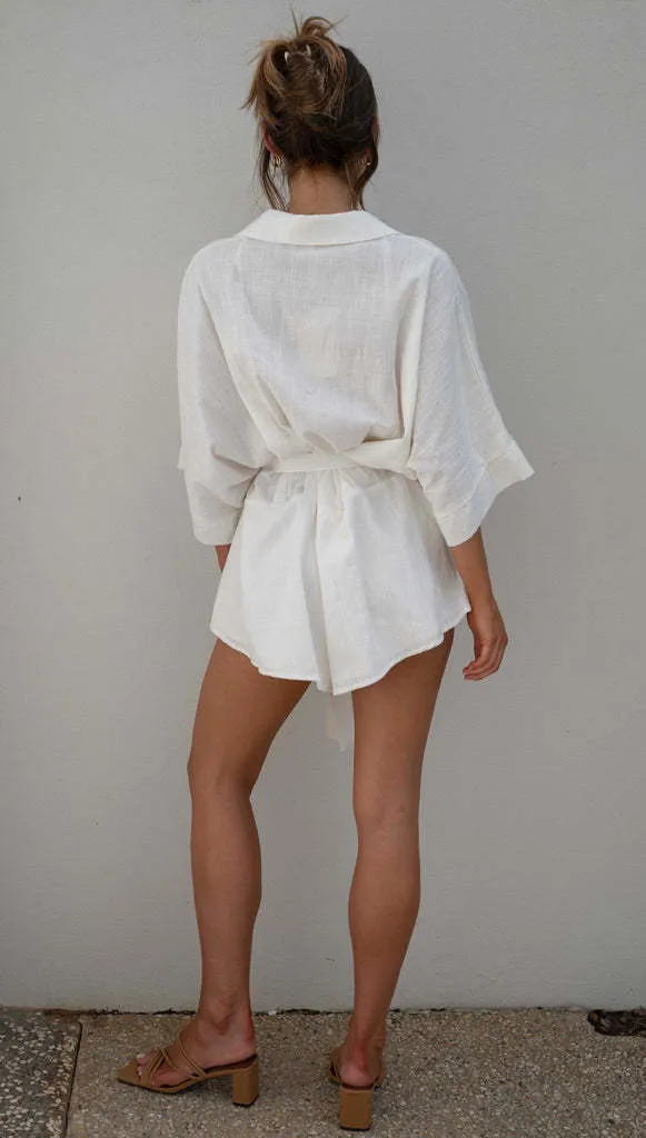 Collared Lace-Up Romper #166813 sold by Goodnight Macaroon product image thumbnail 4
