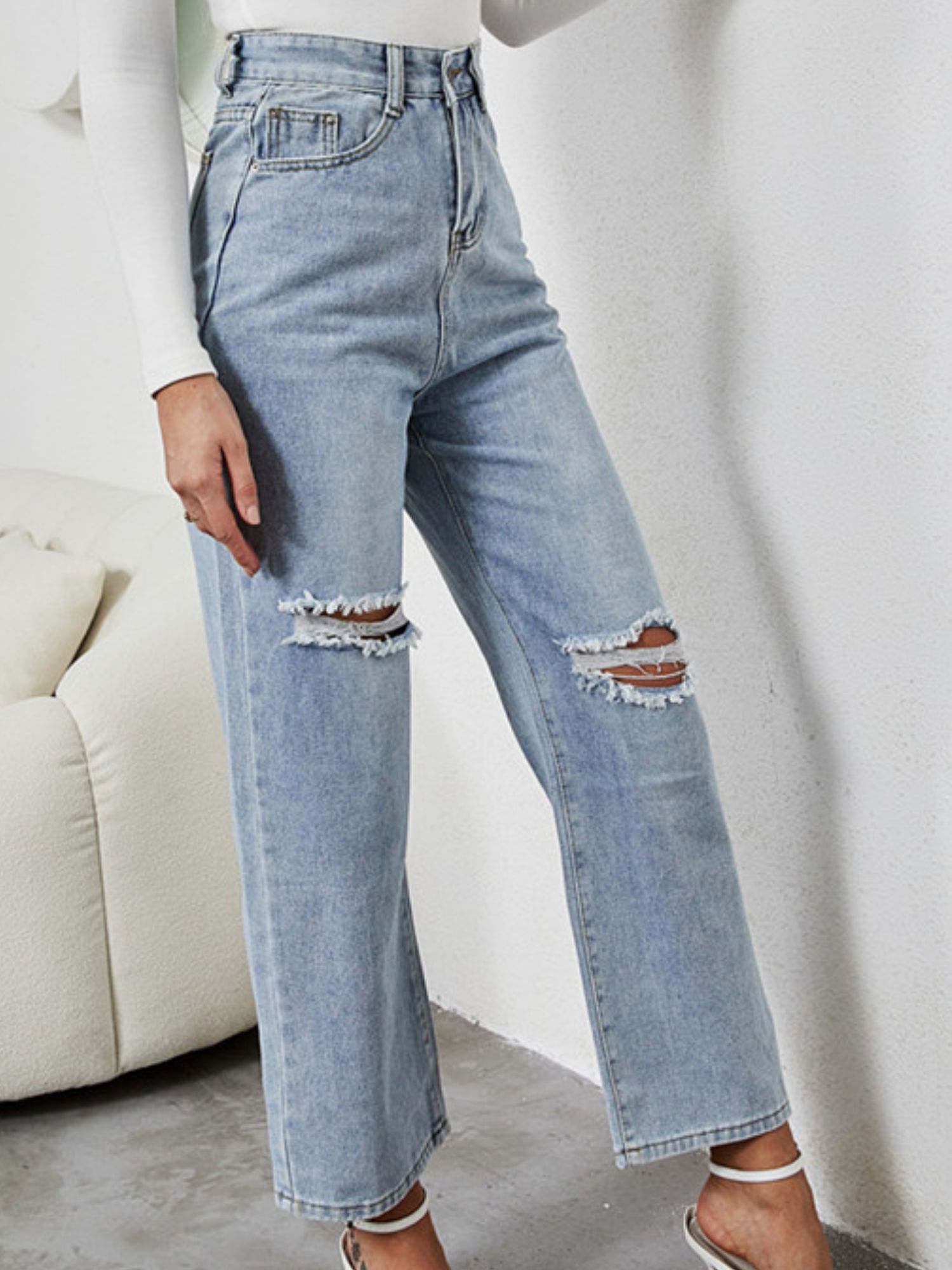'Kiana' Distressed Straight Jeans sold by Goodnight Macaroon product image thumbnail 3