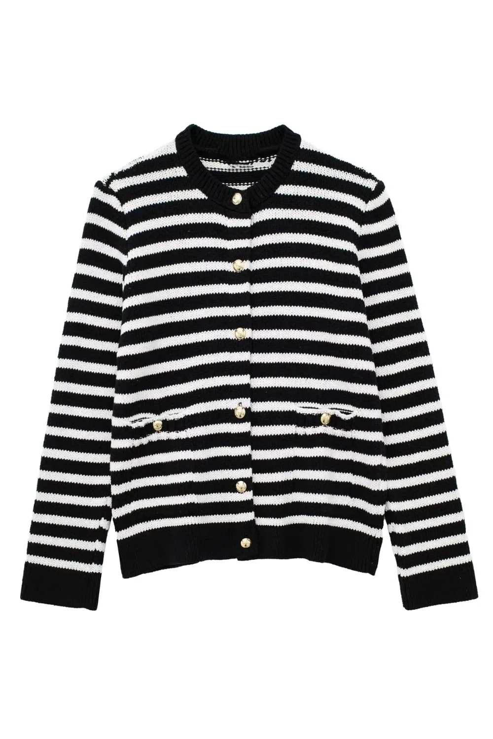 'Irene' Striped Crew-Neck Knitted Cardigan sold by Goodnight Macaroon