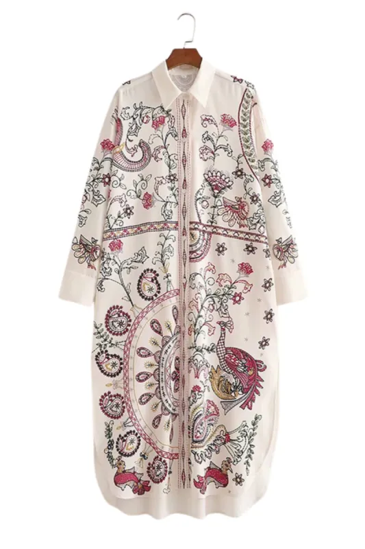 ‘Martha’ Turn-down Collar Loose  Printed Long Shirt made by Goodnight Macaroon