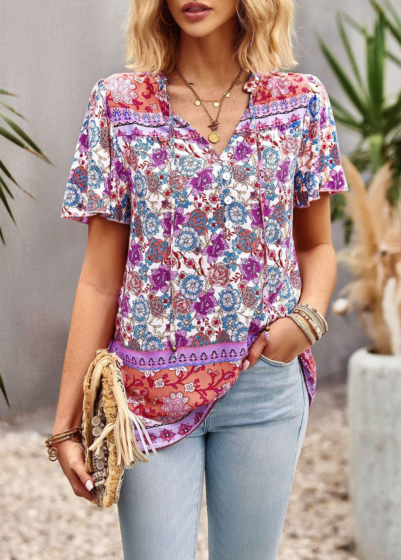 Floral Bohemian Blouse #166311 sold by Goodnight Macaroon product image thumbnail 5