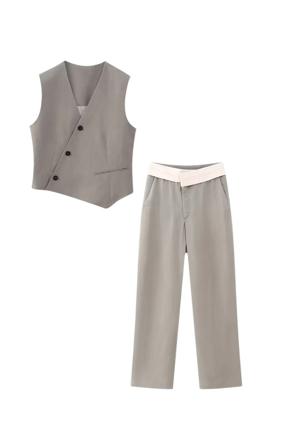 'Nevaeh' Asymmetrical Double-Collar Vest & Trousers Set (Sold Separately) sold by Goodnight Macaroon