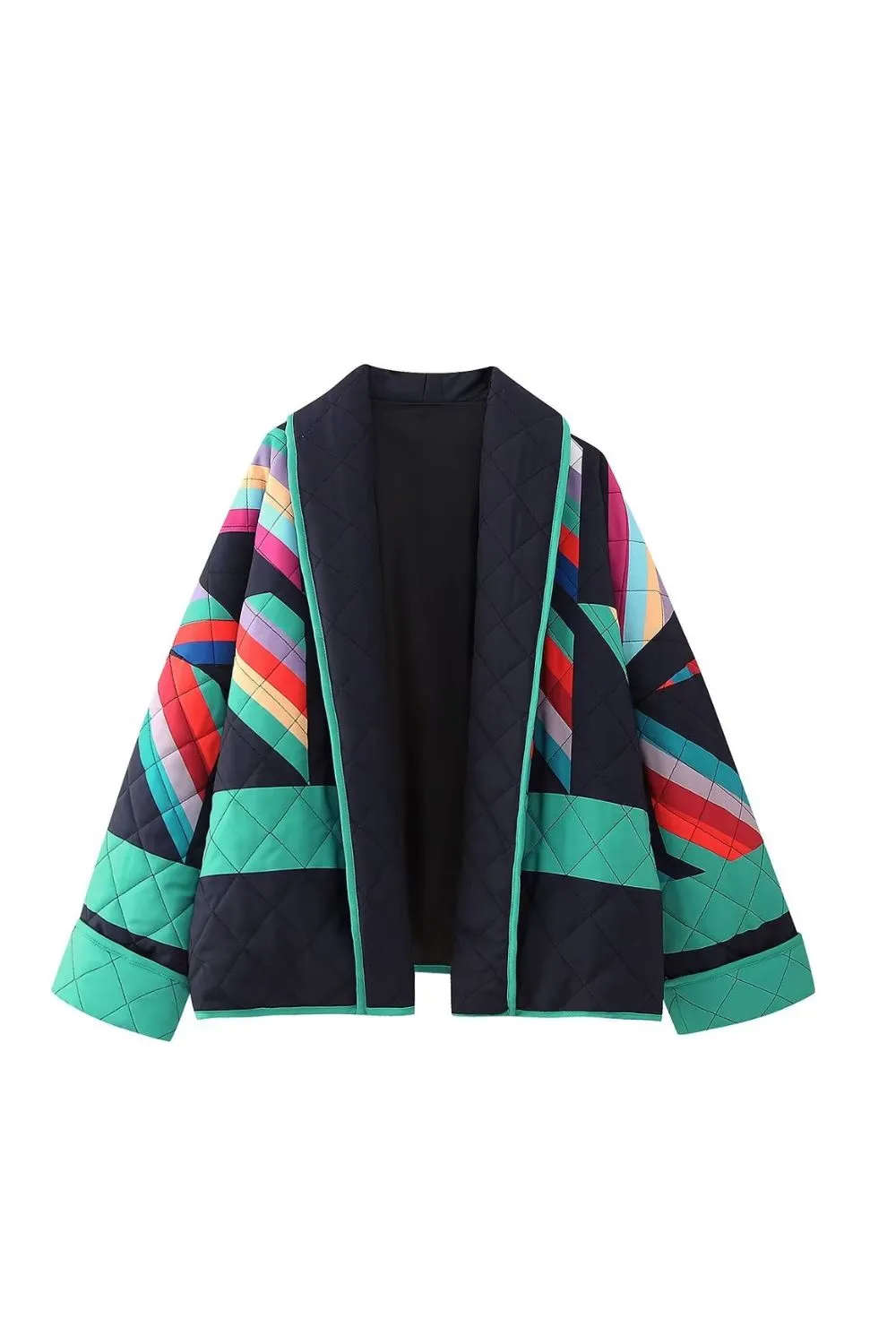 'Ella' Patchwork Collar Loose Open Front Cotton Jacket sold by Goodnight Macaroon
