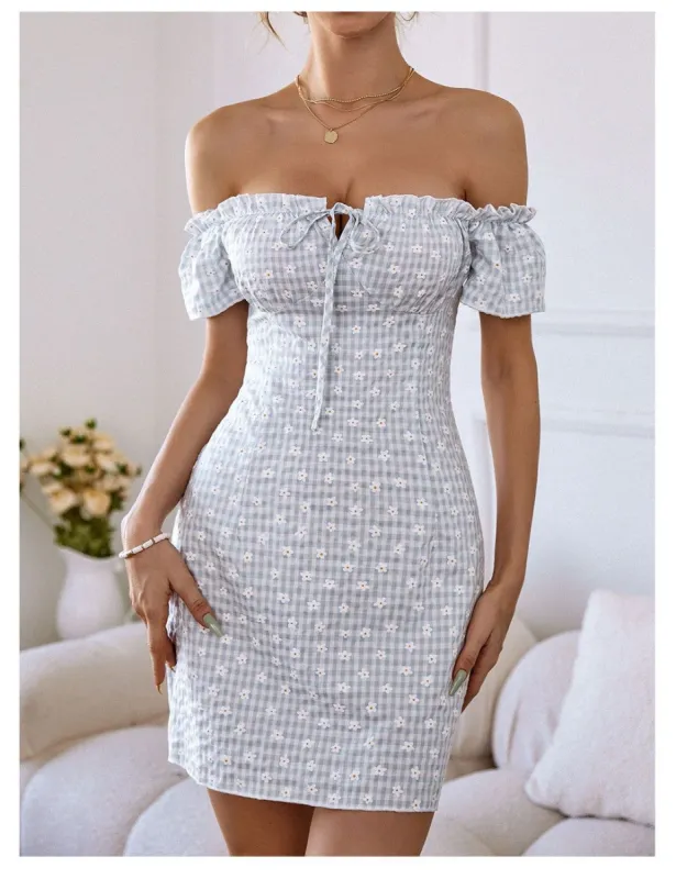 Off Shoulder Floral Short Dress #161179 sold by Goodnight Macaroon