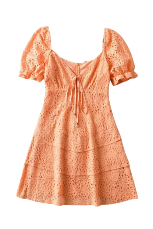 'Madelyn' Puff Sleeve Eyelet Embroidery Layered Mini Dress sold by Goodnight Macaroon