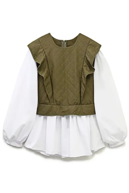 'Dana' Quilted Ruffled Blouse Shirt sold by Goodnight Macaroon