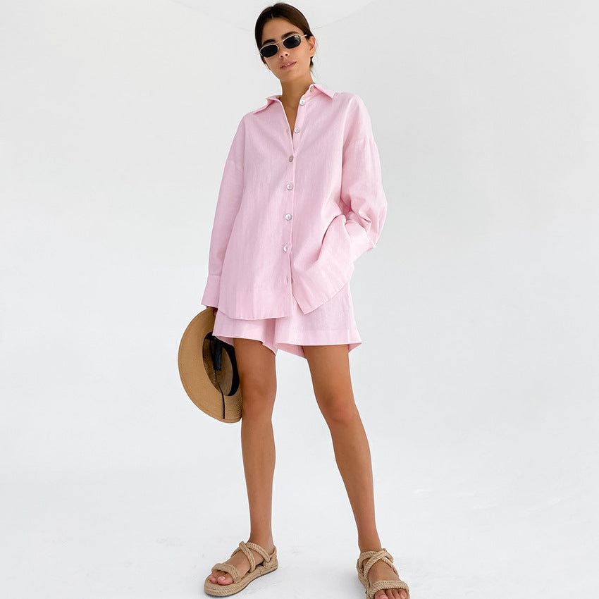 'Blanca' Linen Shirt & Shorts Loungewear Set #172443 sold by Goodnight Macaroon product image thumbnail 4
