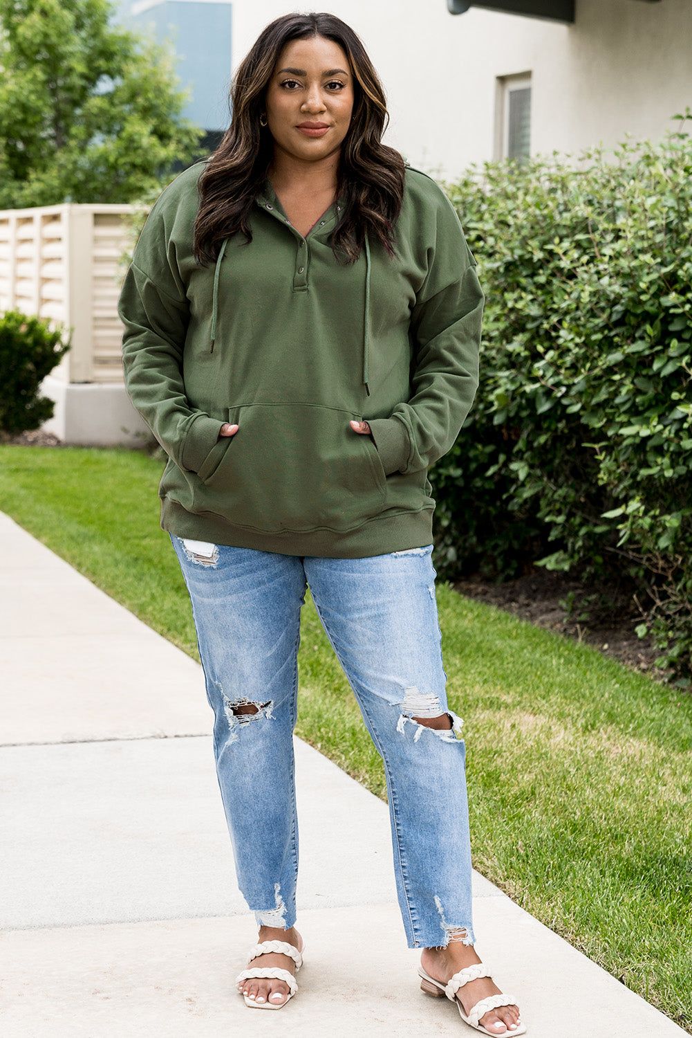 Snap Down Drawstring Hoodie with Kangaroo Pocket sold by Goodnight Macaroon product image thumbnail 4