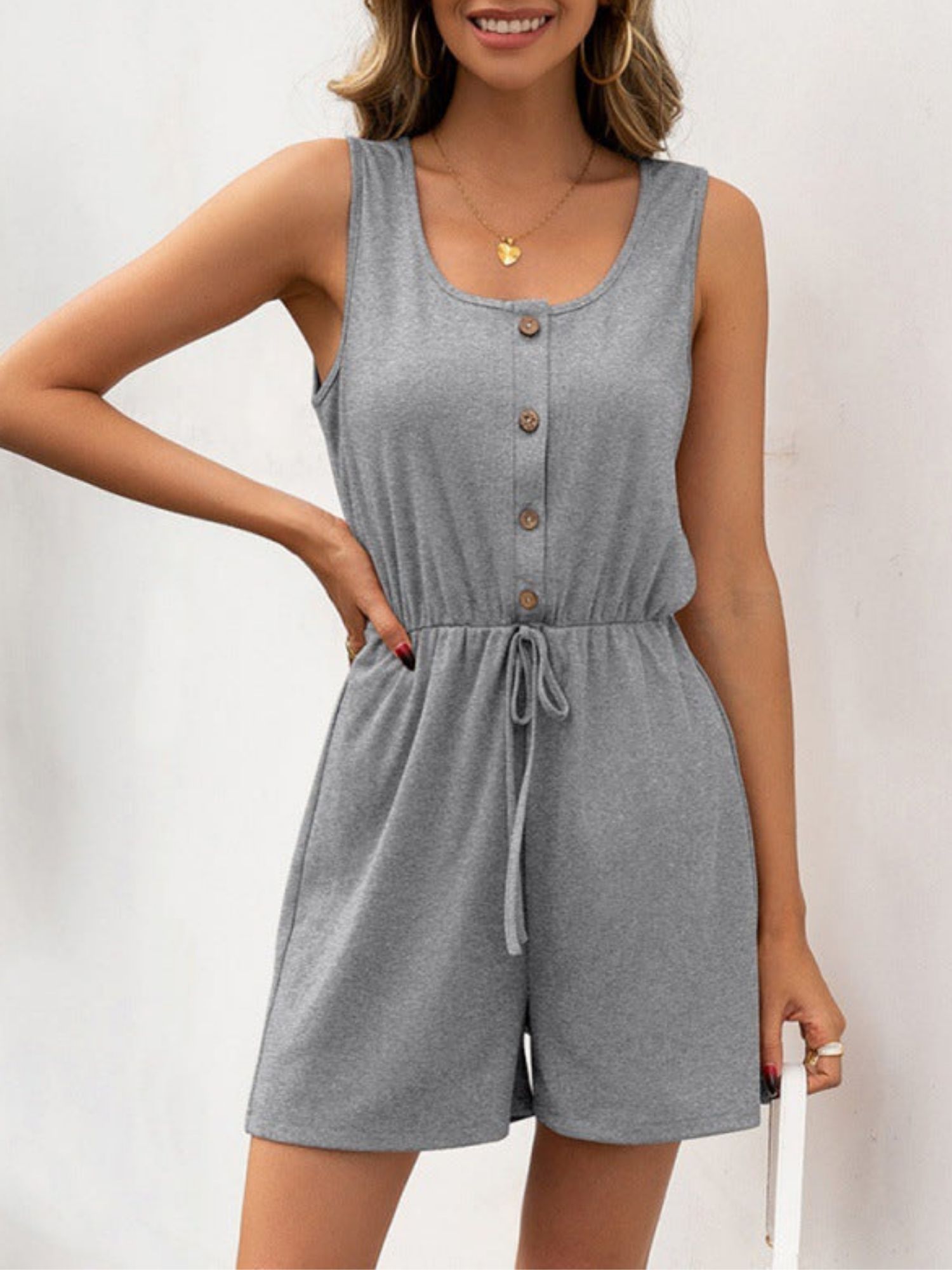 'Nadine' Casual Buttoned Waist Tied Romper (3 Colors) sold by Goodnight Macaroon product image thumbnail 4