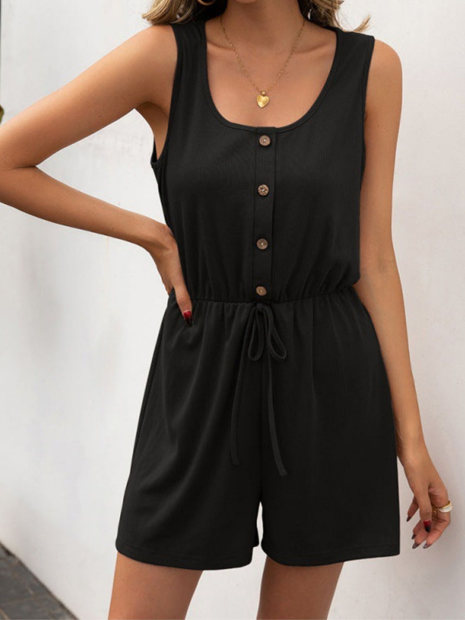 'Nadine' Casual Buttoned Waist Tied Romper (3 Colors) sold by Goodnight Macaroon product image thumbnail 3
