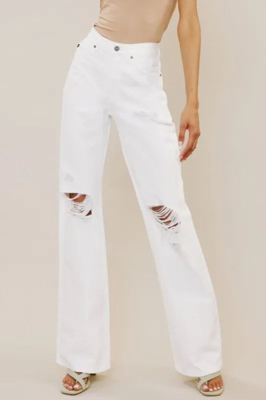 Kancan High-Rise Distressed Flare Jeans in White #17428 sold by Goodnight Macaroon