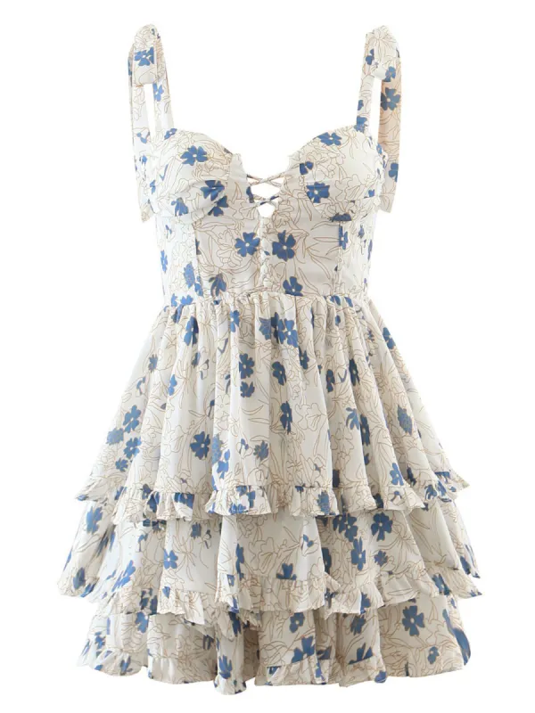 'Lilly' Floral Printed Lace-Up Mini Dress sold by Goodnight Macaroon