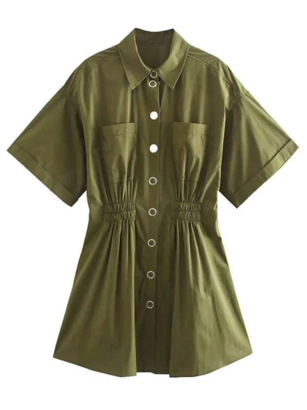 'Tess' Ruched Detail Shirt Dress sold by Goodnight Macaroon