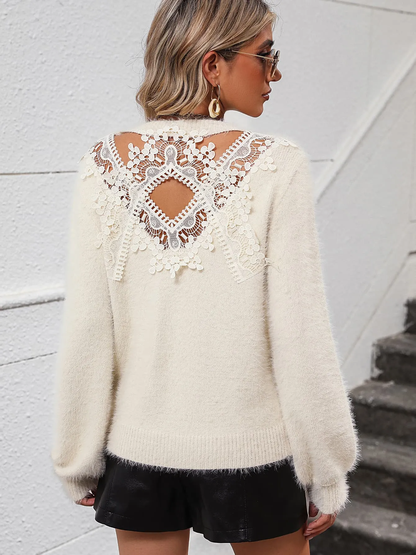 Lace Detail Cutout Long Sleeve Pullover Sweater sold by Goodnight Macaroon