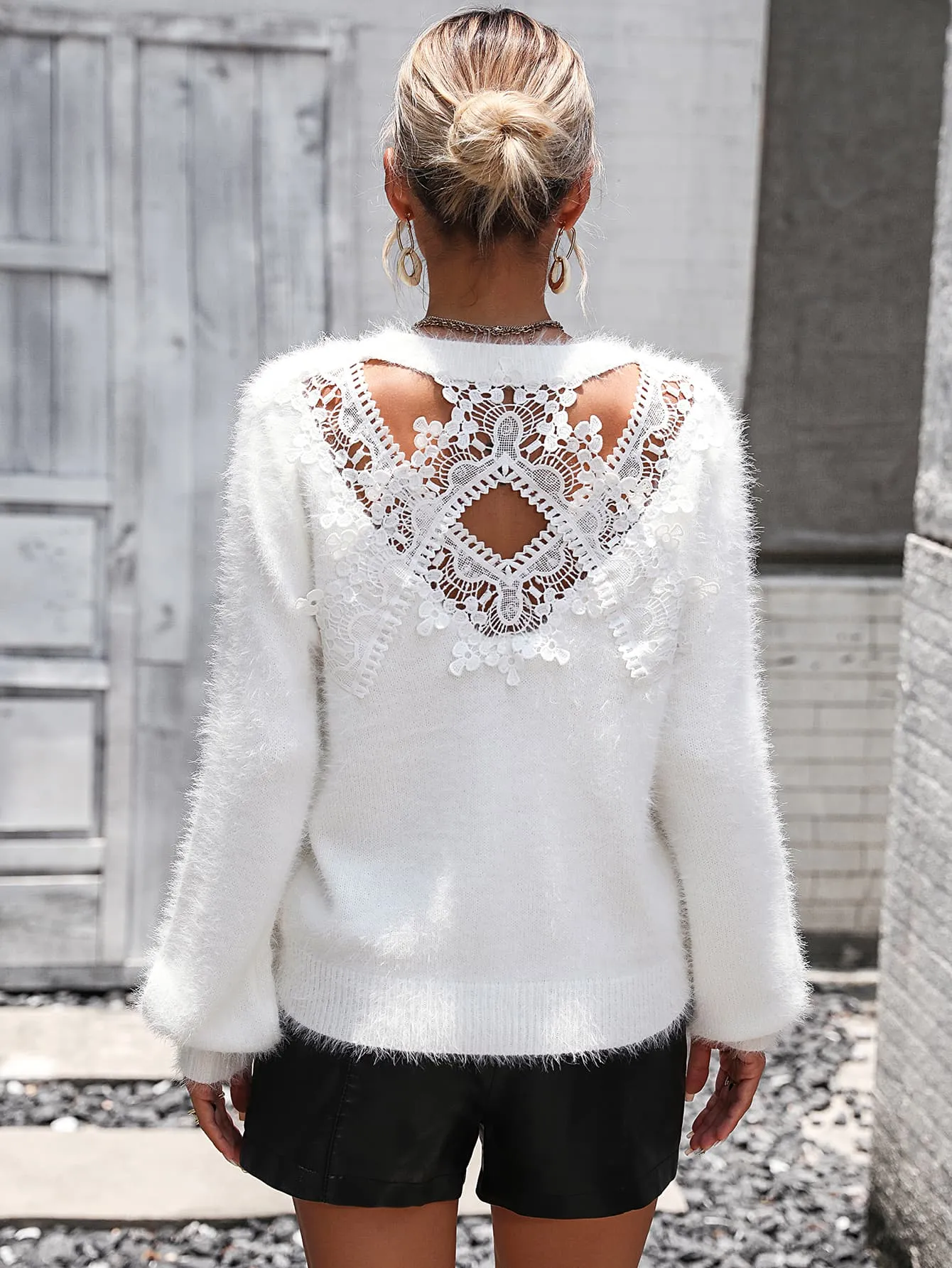 Lace Detail Cutout Long Sleeve Pullover Sweater sold by Goodnight Macaroon product image thumbnail 3