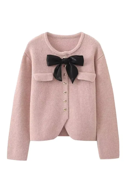 'Sharon' Bow-Tie Embellished Knitted Cardigan (4 Colors) sold by Goodnight Macaroon
