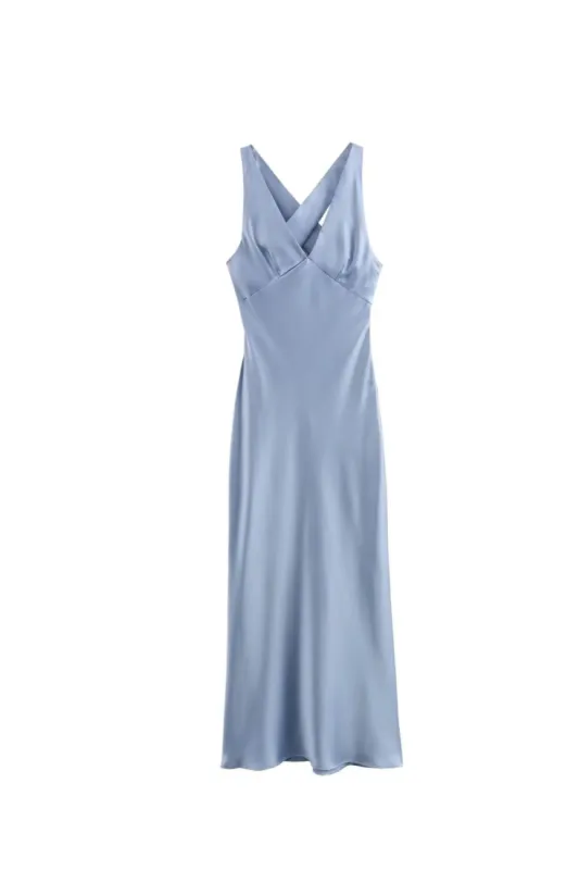 'Stella'  Minimalist Satin-Textured Midi Dress sold by Goodnight Macaroon