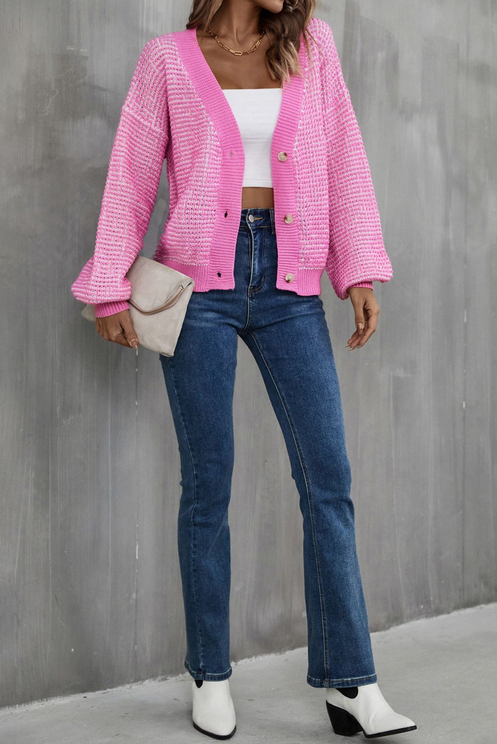 'Elsie' Mixed Knit Short Cardigan (2 Colors) sold by Goodnight Macaroon product image thumbnail 3