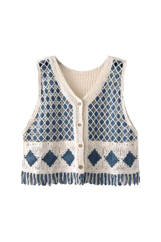 'Nelly' V-Neck Tassel Knitted Sleeveless Cardigan sold by Goodnight Macaroon