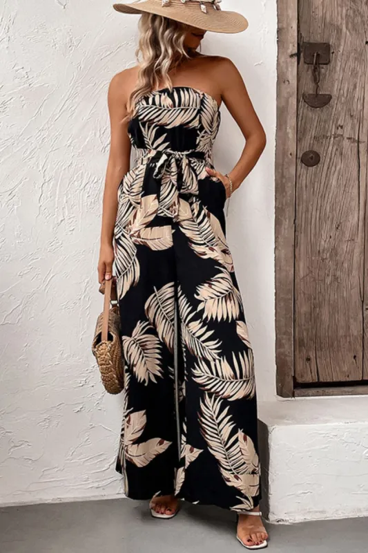 'Betty' Printed Strapless Wide Leg Jumpsuit with Pockets sold by Goodnight Macaroon