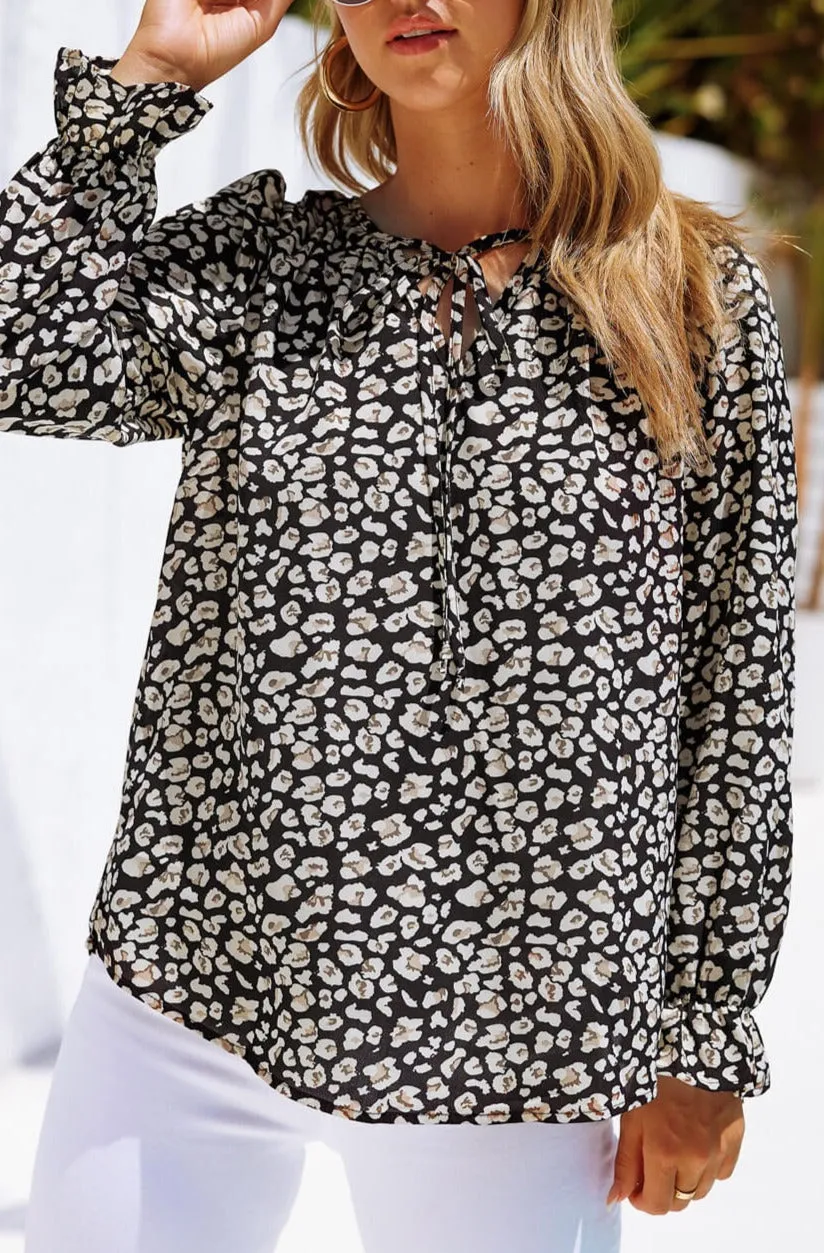 Printed Tie Neck Flounce Sleeve Top sold by Goodnight Macaroon product image thumbnail 3