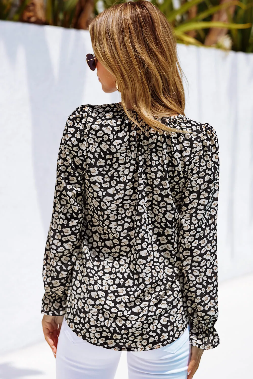 Printed Tie Neck Flounce Sleeve Top sold by Goodnight Macaroon product image thumbnail 5