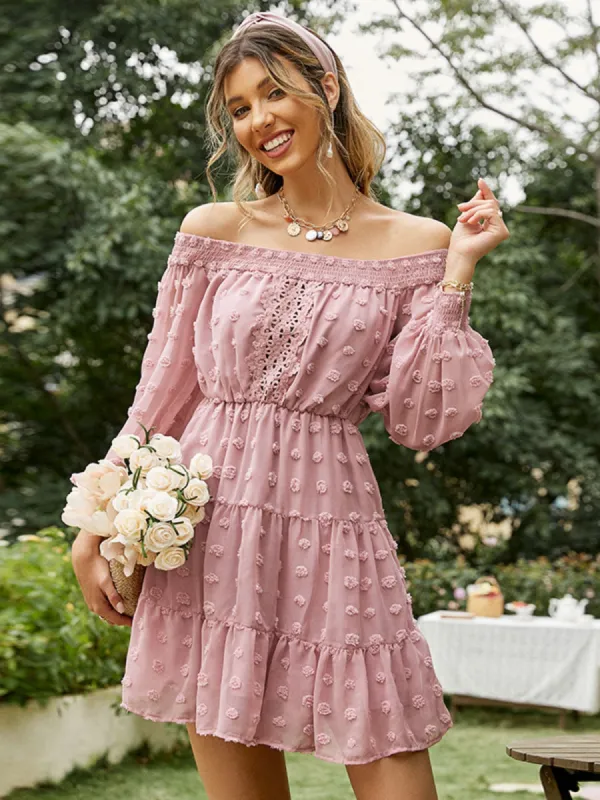 'Liz' Off The Shoulder Embroidery Chiffon Miini Dress sold by Goodnight Macaroon