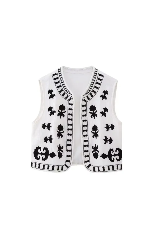 'Emery' Embroidered Floral Open Front Vest sold by Goodnight Macaroon