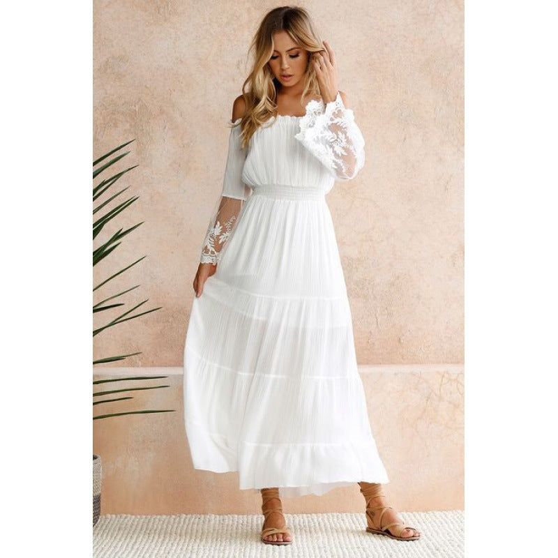 Off Shoulder Lace Sleeves Maxi Dress #020274 sold by Goodnight Macaroon product image thumbnail 2